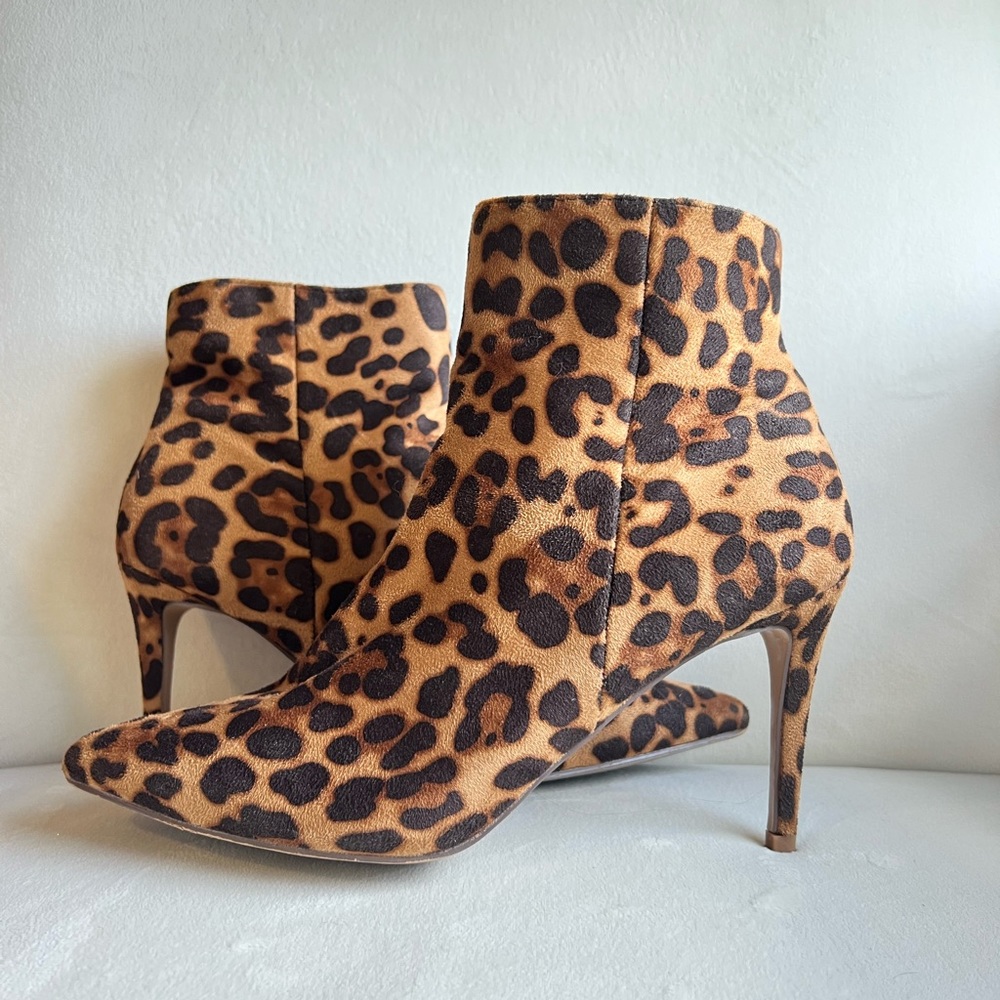 Leopard Suede Pointed Toe Ankle Booties